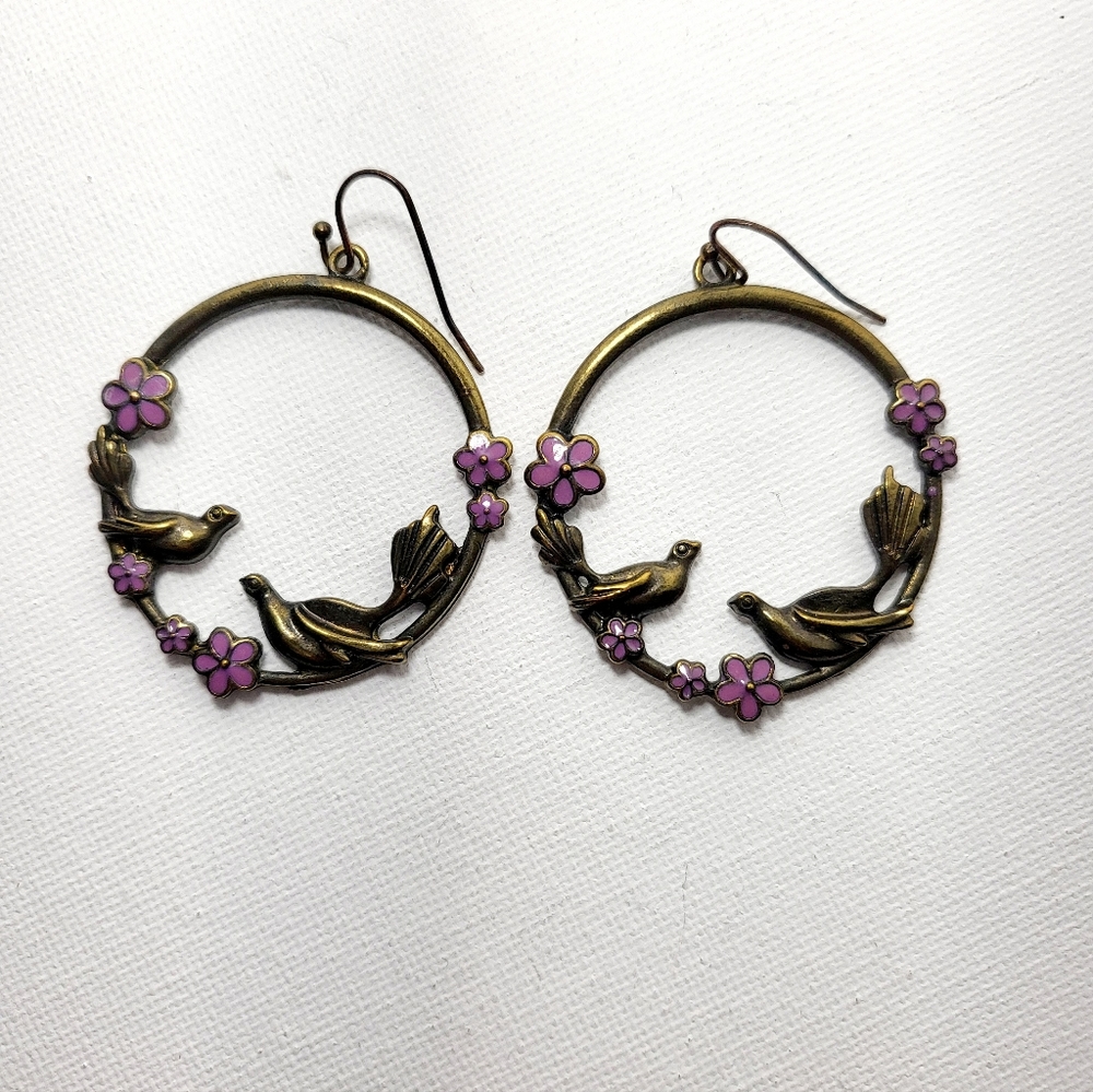 Earrings +Purple Flowers +Birds